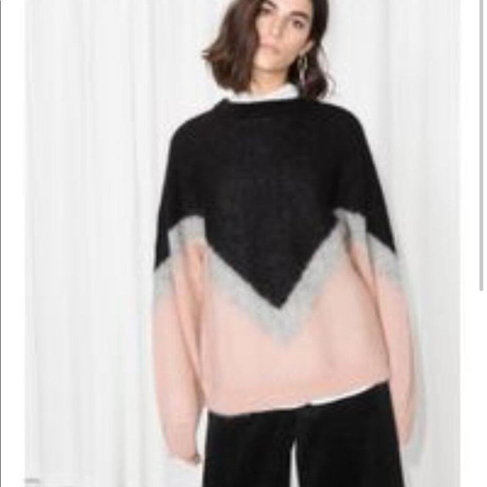 & Other Stories Women's Varsity Chevron Pink Black Mohair Sweater Size Small